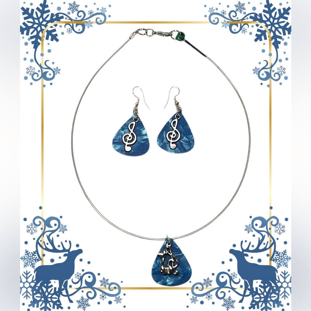 Blue Music Note Jewelry Set